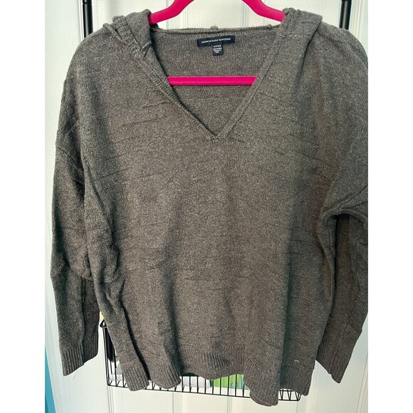 American Eagle Outfitters Sweaters - American Eagle Womens Hoodie Sweater Gray V-Neck Pullover Size S Lightly Worn